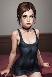 1girls 2d ai_generated bikini brown_hair choker ellie_(the_last_of_us) ellie_williams female petite pubic_hair ribs skinny small_breasts standing the_last_of_us young