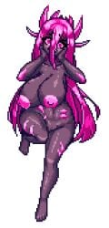 1girls breasts_bigger_than_head celestial_pillars large_areolae large_breasts long_hair pink_hair pink_nipples purple_skin solo standing_on_one_leg terraria