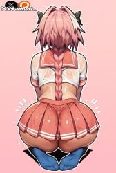 3d ai_generated astolfo_(fate) astolfo_(saber)_(fate) balls big_ass big_butt bowtie fate/apocrypha fate/grand_order fate_(series) femboy flat_chest flat_chested gay gay_male legwear light-skinned_male light_skin little_penis looking_at_viewer maid_outfit male male_only nipples penis pink_eyes pink_hair shower showering skirt skirt_lift smile smiling smiling_at_viewer sweat sweating thick_thighs tongue wide_hips xwaifuai