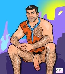 1male arm_hair big_penis blue_tie body_hair fred_flintstone leg_hair male_focus male_only pubic_hair short_hair the_flintstones tie tom_taylor_illustrated