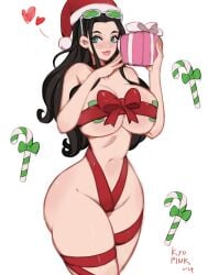 1girls black_hair kyopink large_breasts nico_robin one_piece pasties present ribbons solo wide_hips