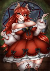 christmas christmas_outfit cumfishe dragon_girl dragon_horns missile_toe tagme thick_thighs virtual_youtuber vshojo zentreya