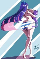 1girls 2014 ass ass_cleavage bursting_butt butt_crack dat_ass female honekoneko_(psg) huge_ass huge_breasts panty_&_stocking_with_garterbelt solo stocking_anarchy striped striped_panties