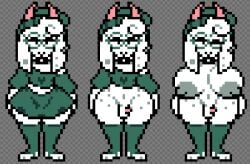 2026 2d 2d_(artwork) accurate_art_style aged_up anthro balls big_breasts big_nipples bottomless bottomwear bovid breasts cap caprine clothed clothing darkner deltarune digital_media_(artwork) glasses goat green_topwear mammal micropenis moronicpixels nipples partially_clothed penis pixel_art pixelated ralsei ralsei_(female) ralsei_with_white_fur semi_nude skirt sprite sprite_sheet thighs topless topwear white_body white_fur xenias98