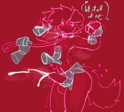 2024 anthro arms_pinned balls blush canine cum dialog furry hands heart jerking_off_another leash_and_collar penis rubbing_chest sammy_toyy tail tongue_out tremble_lines tremble_spikes tugging_leash