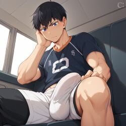 ai_generated big_bulge bulge createai_art gay haikyuu!! huge_bulge male male_only solo tobio_kageyama yaoi