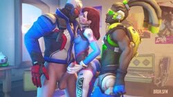 1girls 2boys 3d age_difference animated ass breasts bruh-sfm cleavage d.va dark-skinned_male dark_skin erection female from_behind handjob interracial lúcio male no_sound overwatch penis sex soldier_76 source_filmmaker straight video whisker_markings