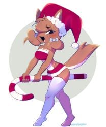 1girls baozi_(diives) blush breasts candy_cane canine christmas christmas_outfit cleavage colored diives female female_focus female_only fur furry hat holidays oopsynsfw tagme tail xingzuo_temple