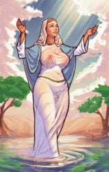 big_breasts christianity see-through see-through_clothing virgin_mary