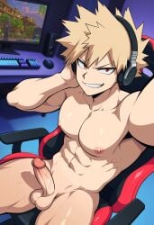 abs absurd_res ai_assisted ai_generated anime bakugou_katsuki balls blonde_hair blonde_hair_male boku_no_hero_academia completely_nude completely_nude_male gaming gaming_chair gaming_pc gaming_room gaymer hand_on_headphones headphones hi_res high_quality high_resolution highres jpeg katsuki_bakugou keyboard_(computer) kovasfox looking_at_viewer mouse_(computer) muscles muscular muscular_male muscular_thighs my_hero_academia nipples nude nude_male pecs pectorals penis red_eyes selfie selfie_pose sitting solo solo_male spiky_hair stable_diffusion thick_thighs