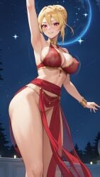 ai_generated angelica_rapha_redgrave big_ass big_breasts blonde_hair nipples no_panties otome_game_sekai_wa_mob_ni_kibishii_sekai_desu red_eyes smile