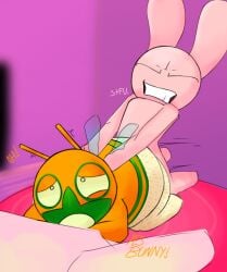 anal anal_sex bed bedroom blurry_background bunny_maloney bunny_maloney_(character) closed_eyes gay gay_sex gritted_teeth half_naked half_naked_male louis_(bunny_maloney) male pillow pillows pulling