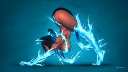 ass_up black_body black_hair bleach blue_background ice long_hair shihouin_yoruichi