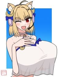 1girls :d ahoge alternate_breast_size animal_ear_fluff animal_ears arcueid_brunestud big_breasts blush breast_focus breasts breasts_bigger_than_head cat_ears catgirl choker cleavage crescent_hair_ornament enormous_breasts fate/grand_order fate_(series) female hands_on_breasts headphones huge_boobs huge_breasts hyper_breasts large_boobs large_breasts phantas-moon red_eyes short_hair smile top_heavy tsukihime upper_body winking_at_viewer