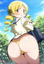 1girls 2025 ai_generated artist_logo ass ass_focus blonde_hair bubble_ass bubble_butt butt_focus curvaceous curvy curvy_body curvy_female curvy_figure drill_hair female flower flower_in_hair human human_only light-skinned_female light_skin looking_at_viewer looking_back madoka_worship mahou_shoujo_madoka_magica panties simple_background tomoe_mami twintails voluptuous voluptuous_female watermark white_background white_skin white_skinned_female yellow_eyes
