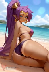 1girls 2d ai_generated ass back beach big_ass big_breasts bikini blue_eyes dark_skin dark_skinned_female day erophoenix female female_focus full_body genie_girl jewelry long_hair looking_at_viewer nude ocean outdoors patreon_username pointy_ears ponytail purple_bikini purple_hair shantae shantae_(character) sideboob sitting sky smile solo swimsuit tan tan_lines thick thick_thighs uncensored