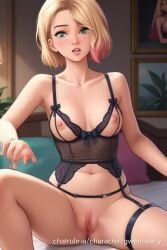 ai_generated breasts gwen_stacy gwen_stacy_(spider-verse) hunching lingerie lingerie_bra marvel masturbation moaning_in_pleasure pleasure_face tagme video watermark
