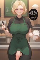 1futa ai_generated balls barista blue_eyes bored bottom_heavy breasts busty cock_ring curvy curvy_figure dialogue english english_text flarewizz futa_only futanari gaming_chair hips hips_wider_than_shoulders huge_ass huge_balls huge_breasts huge_cock intersex lingerie lingerie_only looking_at_viewer penis penis_out penis_to_the_knees starbucks starbucks_meme talking_to_viewer thick thick_ass thick_legs thick_penis thick_thighs veins_on_dick veiny_penis