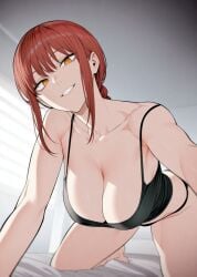 1girls ai_generated black_tank_top chainsaw_man cleavage female makima_(chainsaw_man) red_hair solo tank_top yellow_eyes zloimakak