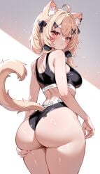 ahoge ai_generated animal_ear_fluff animal_ears bangs big_ass blacked blacked_clothing blonde_hair catgirl clothed face_markings female female hair_ornament hips light-skinned_female looking_at_viewer queen_of_spades queen_of_spades_tattoo red_eyes solo squchan squchan_(vtuber) standing tagme_(artist) tattoo thighs virtual_youtuber vtuber white_female wide_hips