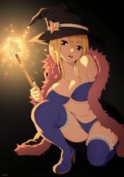 1girls absurd_res absurdres bbw big_breasts blonde_hair blue_bra blue_heels blue_high_heel_boots blue_high_heels blue_legwear blue_panties blue_thigh_boots blue_thighhighs blush bra brown_eyes busty cleavage coat fairy_tail female female_focus female_only fur_coat halloween heel_boots heeled_boots heels hi_res high_heel_boots high_heels high_resolution highres jacket large_breasts legs light-skinned_female light_skin looking_at_viewer lucy_heartfilia open_clothes open_mouth pale-skinned_female pale_skin panties roleplay skimpy skimpy_clothes solo solo_female solo_focus squatting star stayaliveplz thigh_boots thighhigh_boots thighhighs underboob very_high_resolution voluptuous voluptuous_female wand witch witch_costume witch_hat