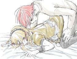 2boys alternate_costume anal apron black_thighhighs blue_eyes bow choker crossdressing deidara_(naruto) doggy_style dress earrings hair_down hayamin35 jewelry long_hair looking_at_another maid maid_apron maid_headdress male male_focus moaning multiple_boys naruto_(series) naruto_shippuuden open_mouth pants red_eyes red_hair saliva sasori_(naruto) sex short_hair squeezing sweat sweater tassel thighhighs top-down_bottom-up white_background wrist_cuffs yaoi zettai_ryouiki