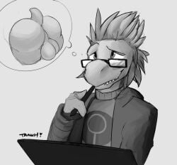 alien anthro anus ass balls big_balls big_butt clothing digital_media_(artwork) drawing_tablet eyewear genitals glasses halo_(series) hoodie kig-yar kiggy male marathon microsoft raised_tail ruuhtian_(kig-yar) scalie smile solo stylus tablet tail tankh teeth thought_bubble topwear xbox_game_studios