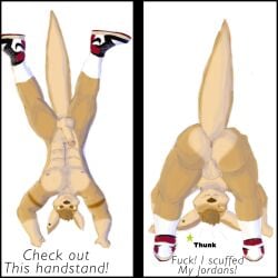 abs acrobatics anonymous_artist anthro athletic balls branded clothing footwear footwear_only furry genitals hi_res humanoid_genitalia humanoid_penis kangaroo macropod male mammal marsupial mostly_nude muscular penis shoes shoes_only solo tail