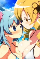 2025 2girls ai_generated artist_logo beach big_breasts bikini blue_hair blush blush blush_lines breasts curvaceous curvy curvy_body curvy_female curvy_figure drill_hair face_to_face female female_focus female_only girls hi_res huge_boobs huge_breasts human human_only light-skinned_female light_skin madoka_worship magia_record:_mahou_shoujo_madoka_magica_gaiden magical_girl mahou_shoujo_madoka_magica minami_rena nervous outdoors outercourse puella_magi_madoka_magica sand sea seaside swimsuit tomoe_mami twin_drills twintails voluptuous voluptuous_female white_skin white_skinned_female yellow_eyes yellow_hair young