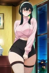 1girls ai_generated big_ass big_breasts cheating cheating_wife mature_female miniskirt netorare ntr room smile solo_female spy_x_family standing wife yor_briar zadbhell