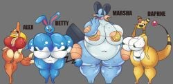 4girls ampharos anthro ass azumarill bikini bra breasts breasts_bigger_than_head floatzel gigantic_breasts huge_breasts lifeguard massive_breasts milf nipples_visible_through_clothing oc piratebay pokemon pokemon_(species) shiny_skin sunglasses swampert sweat thick_thighs wet wide_hips