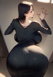 about_to_fuck ai_generated ass ass_focus bedroom big_breasts black_clothing black_hair black_hair_female breasts breasts_bigger_than_head breasts_visible_from_back busty busty_female curvaceous curvaceous_female curvaceous_figure curvy curvy_figure girl huge_breasts leaning_against_wall light-skinned_female light_skin mature_female mature_woman milf ready_for_sex ready_to_fuck red_nails seductive seductive_pose voluptuous voluptuous_female wanting_sex world_all_waifu