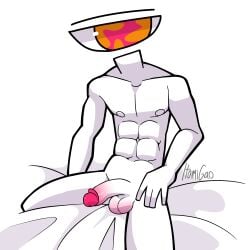 1_eye 1boy 2020_vision 2025 5_fingers abs arg balls blush cartoony cel_shading collarbone completely_nude eyelid feet_out_of_frame floating_eye hand_on_thigh humanoid itamigao kneeling kneeling_on_bed looking_at_viewer male_only multicolored_eyes muscular muscular_male naked naked_male nipples no_background nude nude_male object_head pecs penis pink_penis pinup self_upload signature simple_background solo solo_focus solo_male toony wet_penis white_background white_body white_skin youtube