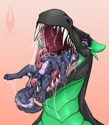 absurd_res animal_genitalia animal_penis anthro balls bodily_fluids canine_genitalia canine_penis drooling duo eeveelution erection female female_pred feral firael generation_2_pokemon genitals hi_res knot looking_down looking_up low-angle_view luca_(ponylucario) male male_prey mouth_shot nintendo open_mouth oral_vore penis pokemon pokemon_(species) priscilla_(slimshod) saliva scared sheath tongue umbreon unwilling_prey vore