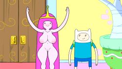 ._. 16:9_aspect_ratio 1boy :> absurdly_long_hair adventure_time arms_up blush breasts clothed_male clothed_male_nude_female clothing colored_skin completely_nude crown door female finn_the_human headwear high_resolution huge_breasts large_breasts long_hair male navel nipples nude nude_female outstretched_arms paid_reward_available pink_hair pink_skin princess_bonnibel_bubblegum reward smile standing steca thelazyart thighs vagina very_long_hair white_skin wide_hips