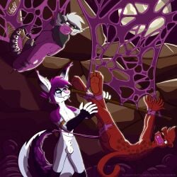 angry anthro arthropod_webbing balls blush bondage bondage bound canid canine captured cave dragon felid feline fox genitals hi_res humanoid_genitalia hybrid jedader lair latex light male mammal moon moonlight mythological_creature mythological_scalie mythology night nude pantherine penis scalie sex slimmy suspension tail thigh_sex tied_balls true_fox web_bondage