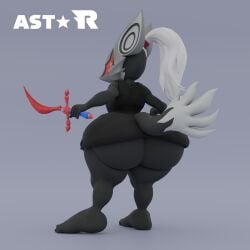 3d 3d_(artwork) abstract_background barefoot big_ass big_ass_(male) big_butt big_butt_(male) blender blender_(software) bottom_heavy bottomless feet infinite_(sonic) infinite_the_jackal male male_only mask masked masked_male no_shoes non-human sparkliiastor sword