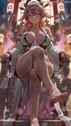 1girls absurd_res absurd_resolution absurdres ai_generated bare_legs bare_shoulders bare_thighs barefoot big_breasts breasts busty clothing curvaceous curvy curvy_female curvy_figure detailed_background feet feet_focus feet_together feet_up female female_focus female_only fox_ears fox_girl genshin_impact hi_res high_resolution highres huge_breasts kimono large_breasts light-skinned_female light_skin lyuraiart lyuraiart nail_polish nails_painted painted_nails painted_toenails patreon patreon_url pink_hair pose posing purple_eyes self_upload solo solo_female solo_focus thick_thighs thighs toenail_polish toenails toes yae_miko