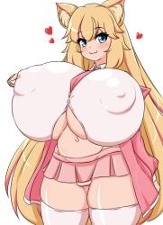 animal_ears big_breasts big_nipples bimbo blonde_hair blue_eyes breasts bursting_breasts cat_ears cat_girl catgirl enormous_breasts gigantic_breasts huge_breasts huge_nipples huge_thighs hyper_breasts impossible_clothes impossible_clothing impossible_shirt large_breasts large_nipples long_hair massive_breasts miniskirt moyashi_udon nipple_bulge nipples nipples_visible_through_clothing original panties school_uniform short_skirt short_stack shortstack skirt thick_thighs thighs tight tight_clothes tight_clothing tight_shirt underboob very_long_hair