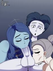 2girls1boy big_penis blowjob blue_skin corpse_bride emily_(corpse_bride) laika_studios pale_skin penis sucking_balls tim_burton undead undead_female victor_van_dort victoria_everglot zombie_girl
