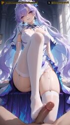 2025 ai ai_assisted ai_generated anime anime_style artist_name barefoot blue_eyes breasts cantarella_(wuthering_waves) dreamyan_ai feet footjob hi_res high_quality high_resolution highres huge_breasts mommy patreon purple_hair seductive seductive_eyes seductive_look seductive_pose seductive_smile smile smiling thick_ass thick_thighs thighs uncensored white_body white_skin wuthering_waves