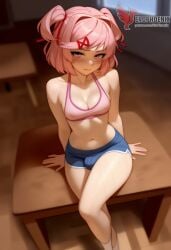 1futa 1girls 2d ai_generated ass bangs barefeet big_ass bra breasts doki_doki_literature_club erection erection_under_clothes erophoenix feet female female_focus full_body futanari looking_at_viewer looking_back natsuki_(doki_doki_literature_club) nude pale_skin pale_skinned_female patreon_username pink_eyes pink_hair small_breasts small_penis smile soles solo solo_female sweat thick thick_thighs toes uncensored