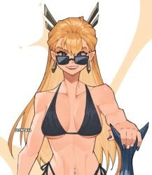 1girls 2drawki bikini blonde_hair breasts female female_only magik_(illyana_rasputin) magik_(marvel_rivals) marvel marvel_rivals smile sunglasses todrawki underboob