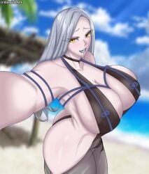 beach big_breasts fate/grand_order fate_(series) haxial mrs._snake_(fate) omi-san_(fate) swimsuit swimwear tagme thick_thighs type-moon white_hair