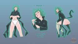 1girls 2024 ass big_soggy_meat black_eyes dress dress_lift english_text from_behind green_hair heels looking_at_viewer multiple_poses navel no_panties one-punch_man panties pointing sitting smug standing surprised tagme tatsumaki text watermark white_panties