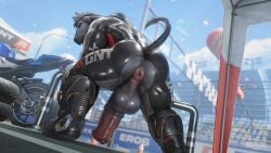 16:9 2025 aircraft animal_genitalia animal_penis anthro anus artist_logo balloon balls barazoku black_bodysuit black_boots black_clothing black_footwear black_hair black_skinsuit blue_sky bodysuit boots clothing cloud cone day equid equine equine_genitalia equine_penis finish_line footwear genitals grey_hair gustavo_(takahirosi) hair hi_res horse hot_air_balloon inflatable logo looking_at_viewer looking_back looking_back_at_viewer low-angle_view male mammal motorcycle muscular muscular_anthro muscular_male open_mouth outside penis perineum pit_stop presenting presenting_anus racetrack shoes skinsuit sky solo street_lamp tail tail_tuft tail_wrapped takahirosi text text_on_clothing tight_clothing tire tuft url vehicle vein veiny_penis watermark widescreen