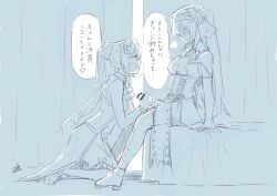 1futa 1girls 2023 2girls alternate_costume doodle duel1st_dki female futanari hand_on_penis handjob human human_only intersex japanese_text long_hair magia_record:_mahou_shoujo_madoka_magica_gaiden magical_girl mahou_shoujo_madoka_magica masturbation monochrome penis penis_grab pleasure_face togame_momoko translation_request very_long_hair yakumo_mitama