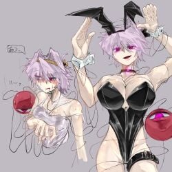 3rdeye_suki big_breasts breasts bunnysuit female partially_clothed_female pink pink_eyes pink_hair satori_komeiji sweat sweating sweaty_body third_eye_(touhou) touhou