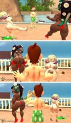 1boy 2girls 3d angry ass back_view big_breasts bikini bikini_bottom bikini_top boxers breasts breasts_out brown_hair camera cephalopod cephalopod_humanoid clothing crossover dark-skinned_female dark_skin facial_hair fat_ass female green_boxers green_sandals high_heels holding_camera holding_ice_cream humanoid humanoid_female humanoid_male ice_cream large_ass large_breasts light-skinned_female light-skinned_male light_skin looking_at_another luigi male marina_(splatoon) mario_(series) mature mature_female mature_male nintendo nipples open_mouth outdoors pearl_(splatoon) pikachugamer52 red_bikini red_bikini_bottom red_bikini_top red_high_heels sandals shocked shocked_expression splatoon splatoon_(series) squid squid_humanoid taking_picture tentacle tentacle_hair