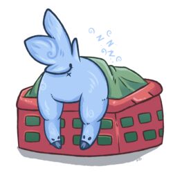 1boy 2018 alien anus ass bedding blanket blue_fur disney drowsy_(lilo_and_stitch) experiment_(species) fur hi_res hooves laundry_basket lilo_and_stitch male male_only signature sleeping solo sound_effects x_anus zombiiebreath zzz